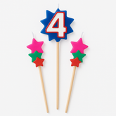 Star Birthday Toothpick Candle Set with Number 4